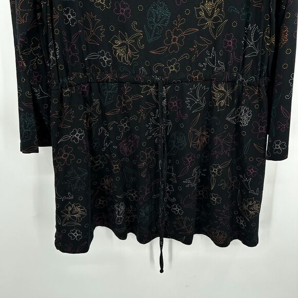 GUDRUN SJODEN Black Colorful Floral Lagenlook Wide Sleeve Waist Tie Dress Large - Picture 4 of 7